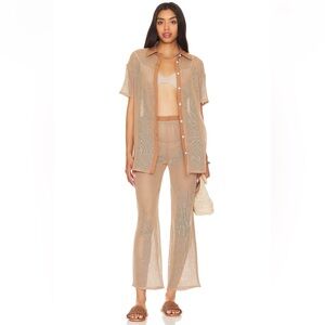 SNDYS Revolve Hyams Sheer Tan Pants &‎ Jumpsuit Set